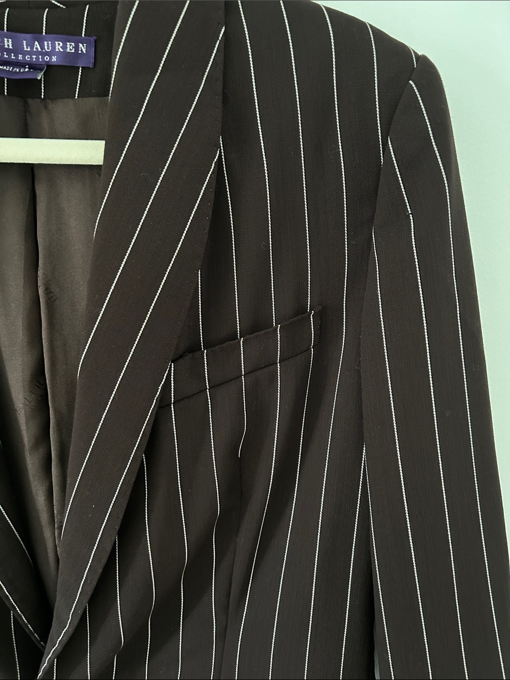 Ralph Lauren Purple Label Brown Pinstripe Blazer Size 8 Wool Tailored Vintage - Picture 3 of 16